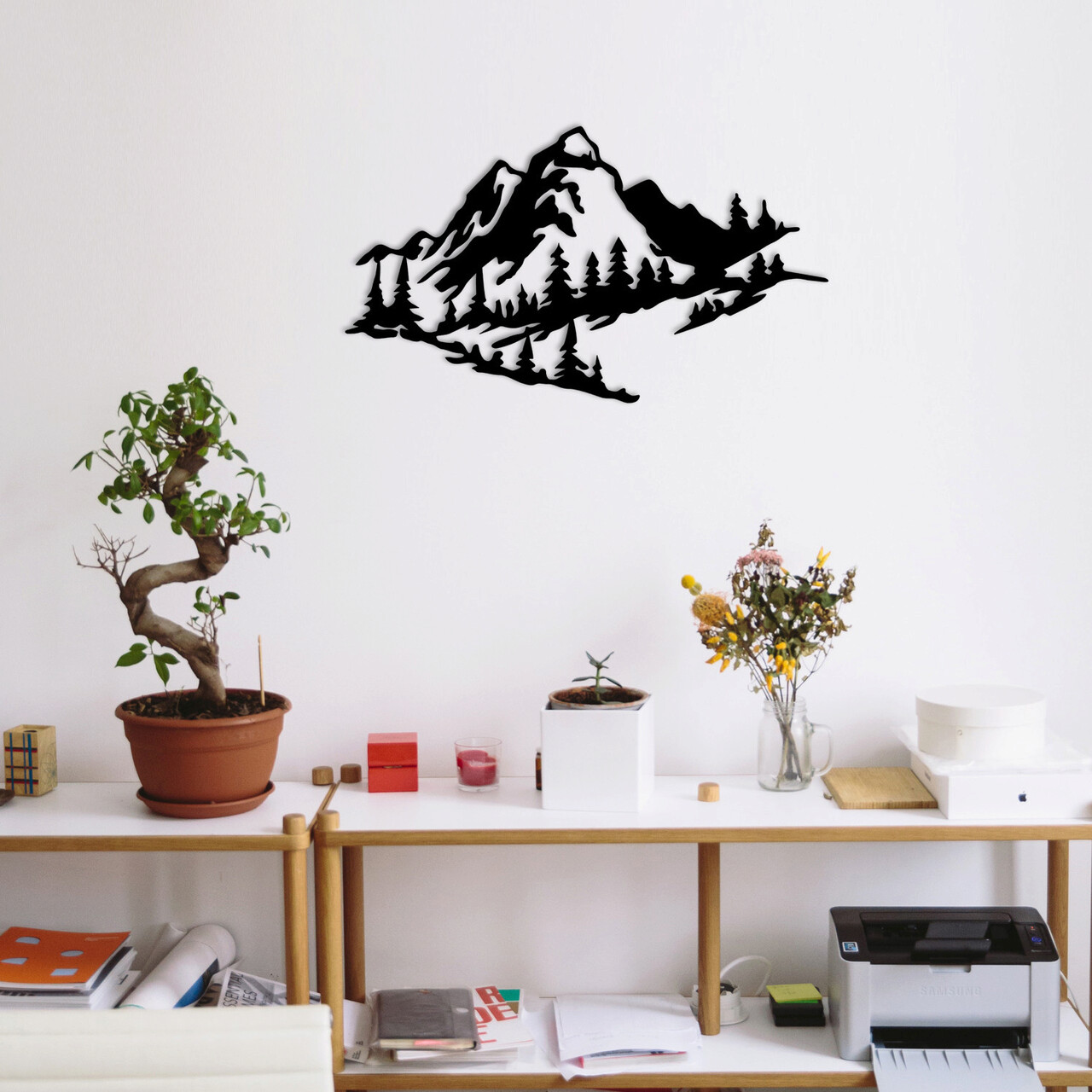 Decoratiune de perete, Mountain 2 Metal Wall Decor, metal, 47 x 40 cm, negru - imagine 7